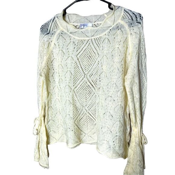 Honey & T Yellow Knit Bell Tie Sleeve Sweater Size Large - Picture 2 of 10